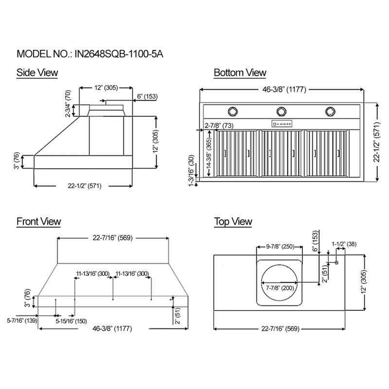Kobe Range Hoods Premium 48 Inches 1100 Cubic Feet Per Minute CFM